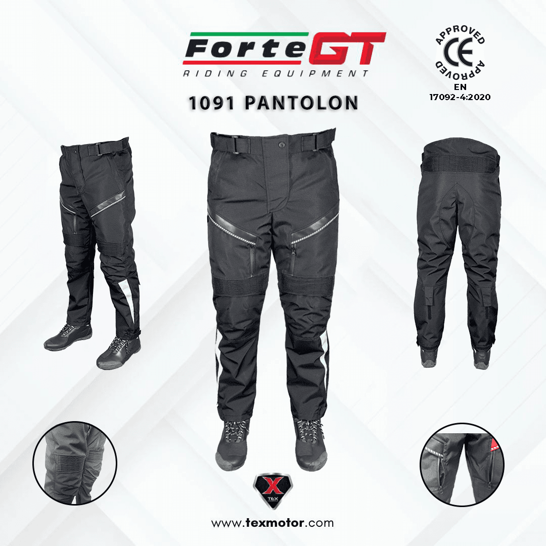 Forte GT 1091 tekstil motosiklet pantolonu, ön ve arka görünüm