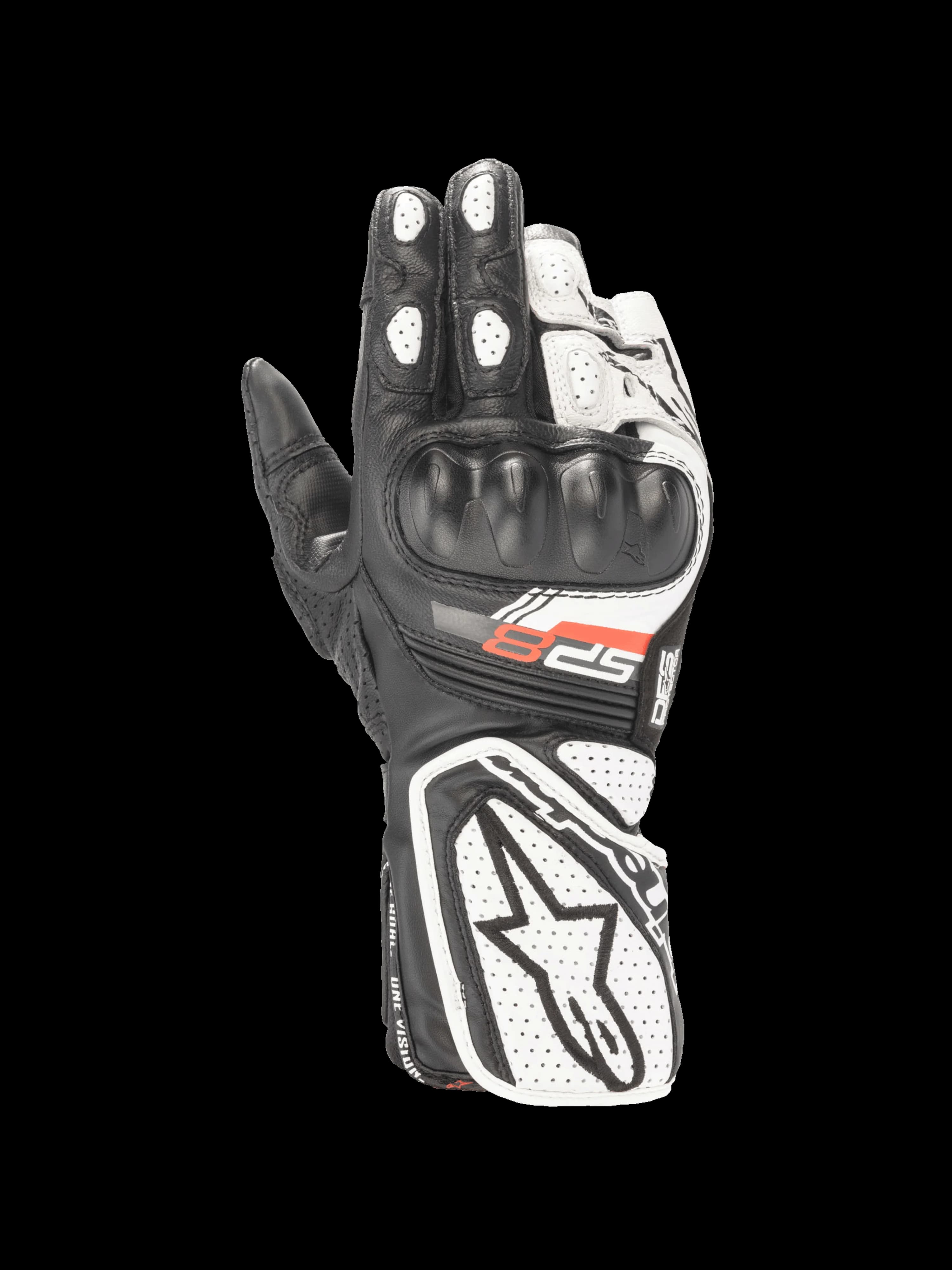 Alpinestars Stella SP-8 v3 kadın deri eldiven, siyah/beyaz, üstten görünüm