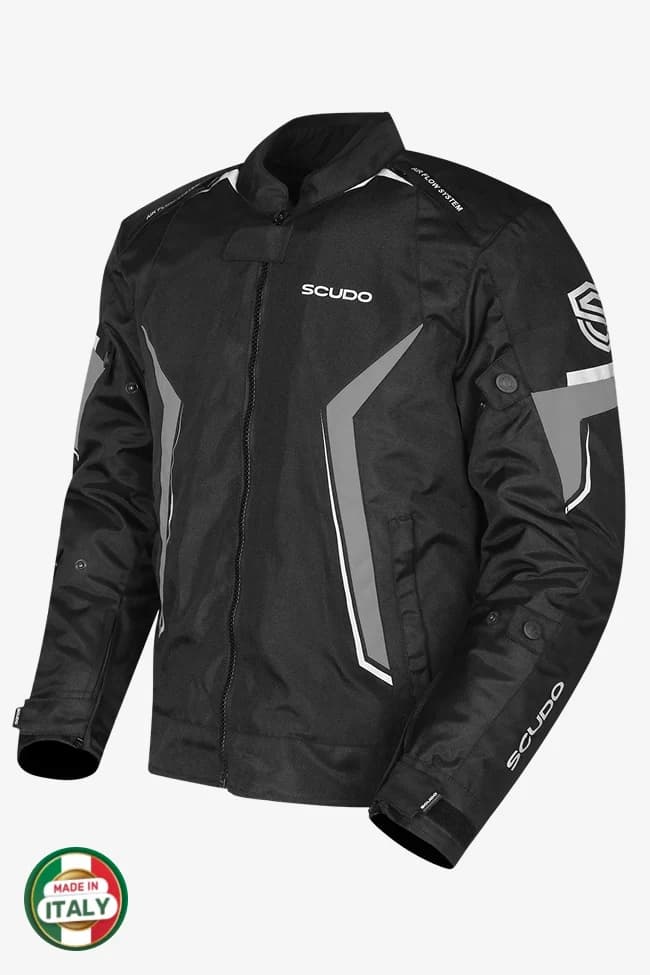 Scudo Roma 4 mevsim erkek motosiklet montu, siyah-gri, önden görünüm