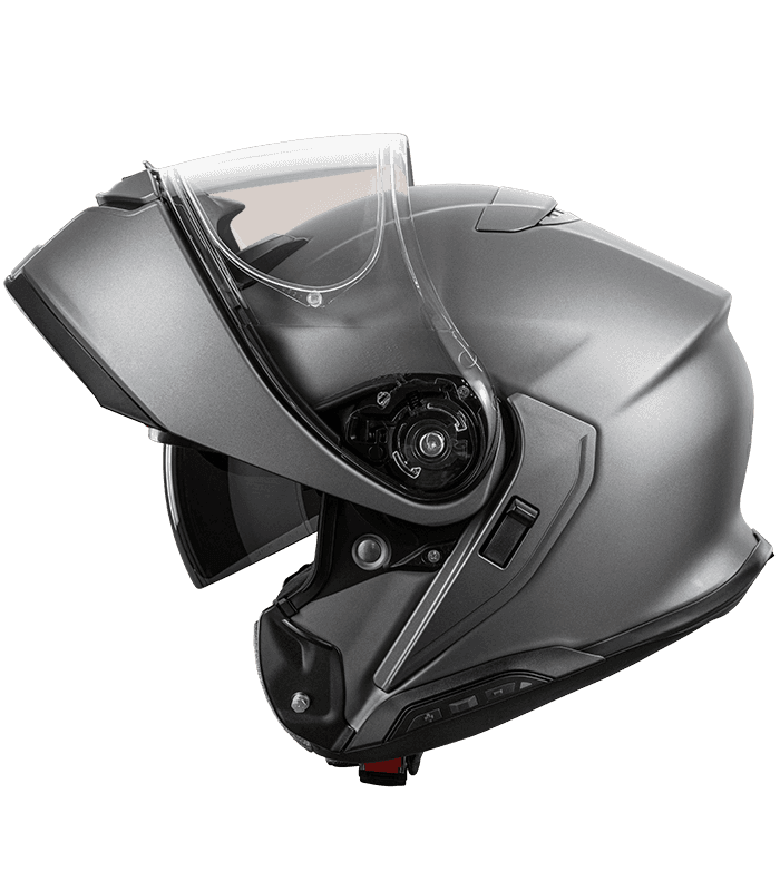 Shoei Neotec 3 çene açılır kask, çene kısmı açık, yandan görünüm