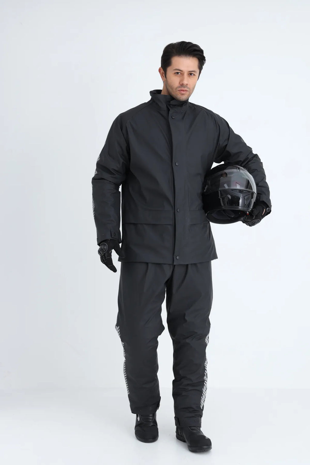 Motosiklet Yağmurluk Takımı — Mont + Pantolon, Siyah - önden görünüm