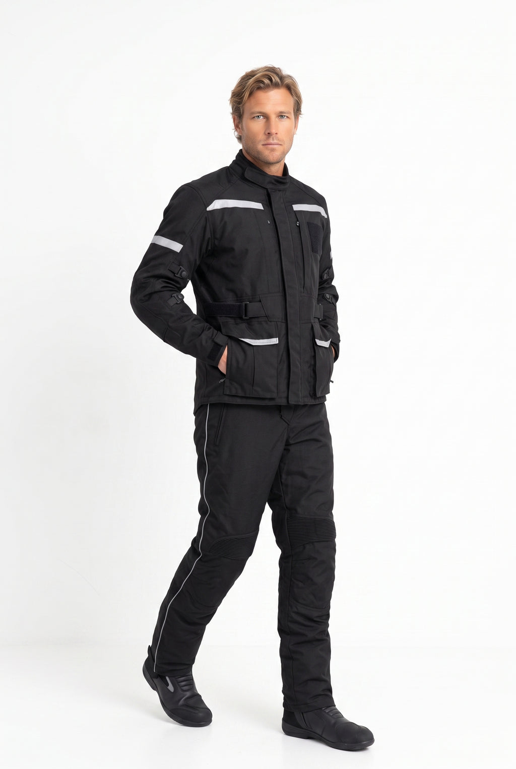 Kışlık Motosiklet Takımı — Mont + Pantolon, Reflektörlü, Siyah - 4. görsel