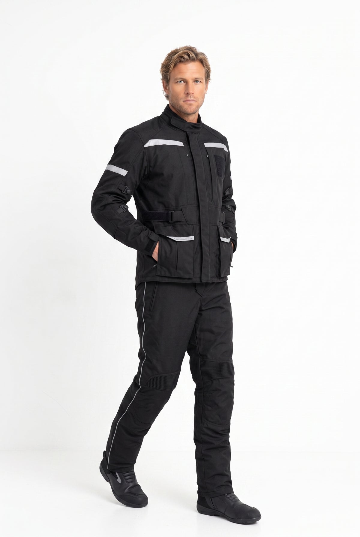 Kışlık Motosiklet Takımı — Mont + Pantolon, Reflektörlü, Siyah - 4. görsel