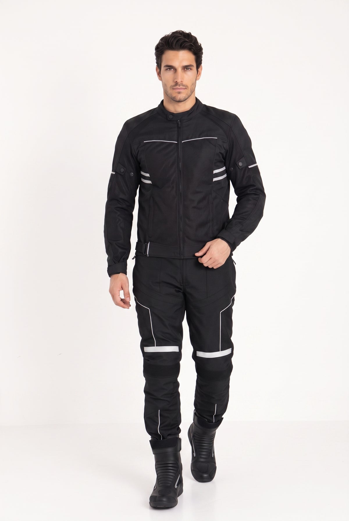 Yazlık Motosiklet Takımı — Mont + Pantolon, Reflektörlü, Siyah - 4. görsel