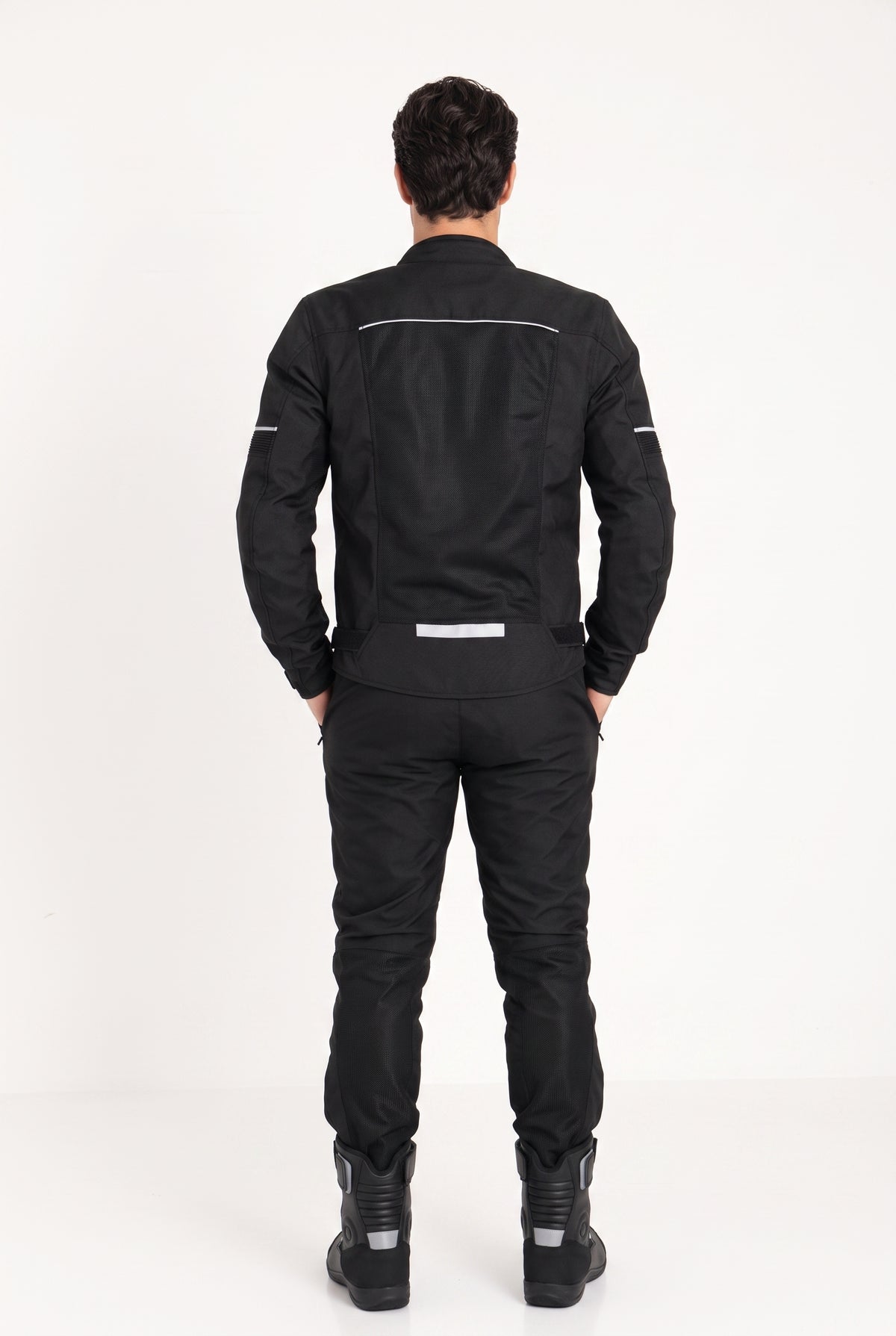 Yazlık Motosiklet Takımı — Mont + Pantolon, Reflektörlü, Siyah - 6. görsel